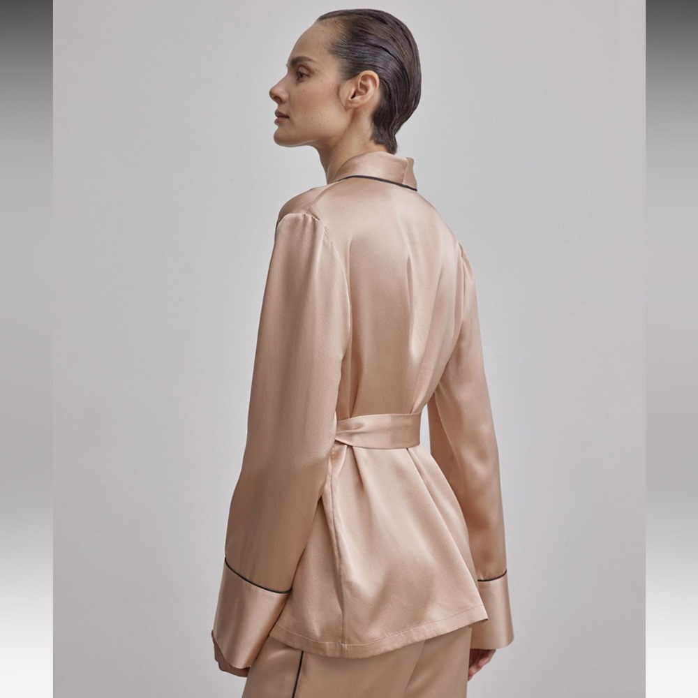 SILK MAISON SHAWL COLLAR SILK PAJAMA SHIRT - Picture 2 of 6